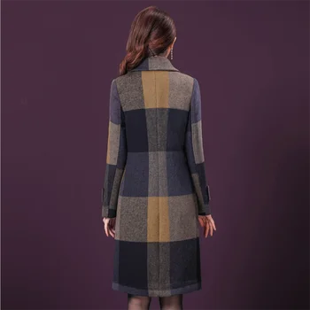 Yeni kış sonbahar stil coat Kadınlar ile şık high-end İnce artı boyutu orta uzun vahşi kafes yün trençkot palto