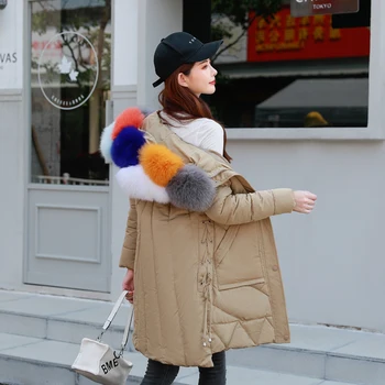 Yeni pamuk giyim kadın kürk yaka ceket kış Kore gevşek kalın aşağı pamuklu ceket orta uzun bölüm kapşonlu ceketler kadın