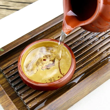 Yixing mor kum çay bardağı ünlü master Fincan bireysel fincan balık müzik çay kase küçük çay bardağı Kung Fu Çay Seti