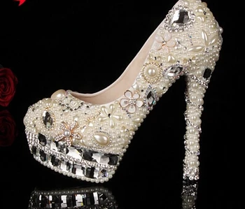 Yüce aşk ınci elmas düğün ayakkabı gelin ayakkabı terlik tek yüksek topuklu kadın ayakkabı su geçirmez elbise Resmi Ayakkabı
