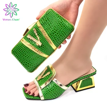Zarif Stil 2022 Sıcak Satış Eşleşen Ayakkabı ve çanta seti Yeşil Renk Afrika Kadın Ayakkabı ve Çanta Düğün için Maç
