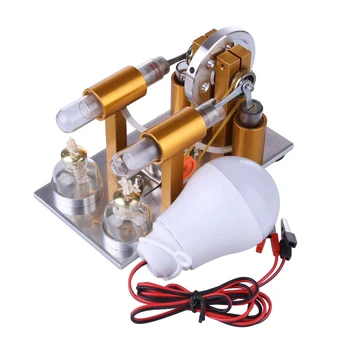Çift Silindirli Mini sıcak hava Stirling motor Motor modeli eğitim elektrik buhar ısı eğitim modeli oyuncak seti