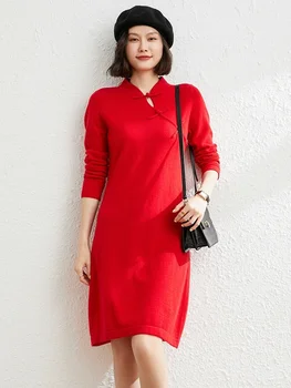 Çin Tarzı 100 % Kaşmir Örme Elbiseler Kadın 2022 Kış Yeni Moda Uzunluk-keen Sıcak ve En Kaliteli Elbise Kadın Giysileri