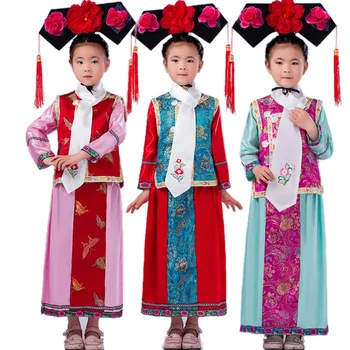 Çocuk Çin halk dans kostümü Çince Geleneksel Kostüm Çocuklar Qing Hanedanı Kostüm Prenses Kostüm Çin Antik 6