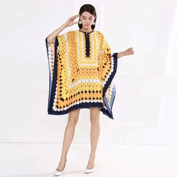 Özel Artı Boyutu 5xl Çizgili baskı Zarif Rahat tatil parti elbise Mini elbise Pelerin Kollu 2020 Kelebek gömlek