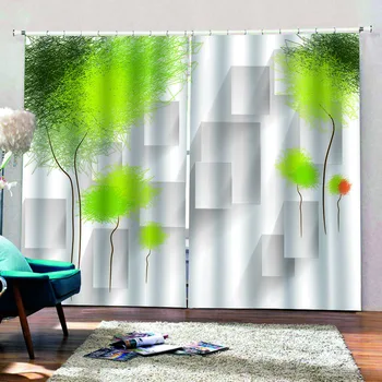Özel Herhangi Bir Boyut Modern Yaz bitki perde geometrik görüntü yeşil karahindiba çiçekler oturma odası dekorasyon perdeleri için