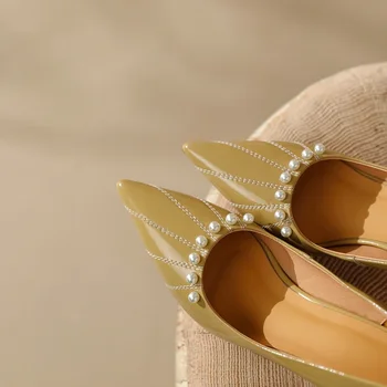 【JOCHEBED HU】 Yeni Ayakkabı Başak Topuklu Hakiki Deri Stiletto Pompalar Ayakkabı Perçinler Çiviler Lady İnce Yüksek Topuklu Ayakkabı Parti Elbise