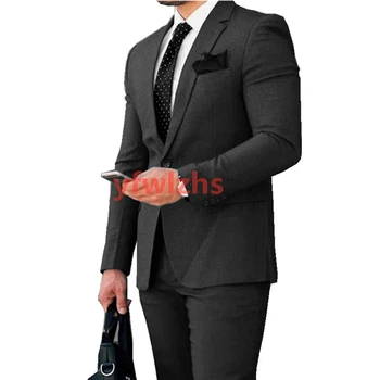 Yakışıklı Bir Düğme Groomsmen Notch Yaka Damat Smokin düğün elbisesi Erkek Takım Elbise Blazer Balo Yemeği (Ceket + Pantolon + Kravat) K518