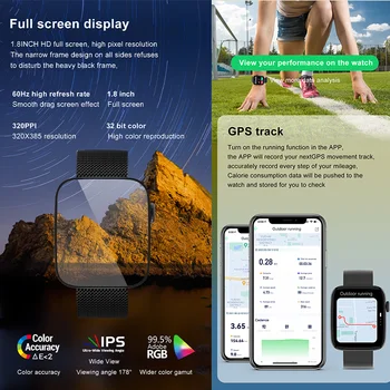 ıKX DT - 1 akıllı saat 1.8 inç Bluetooth Çağrı Bluetooth Müzik Çalar Kalp Hızı IP68 Su Geçirmez Spor akıllı saat Android IOS için